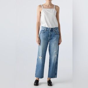 AMO Light Blue Distressed Straight-Leg Jeans